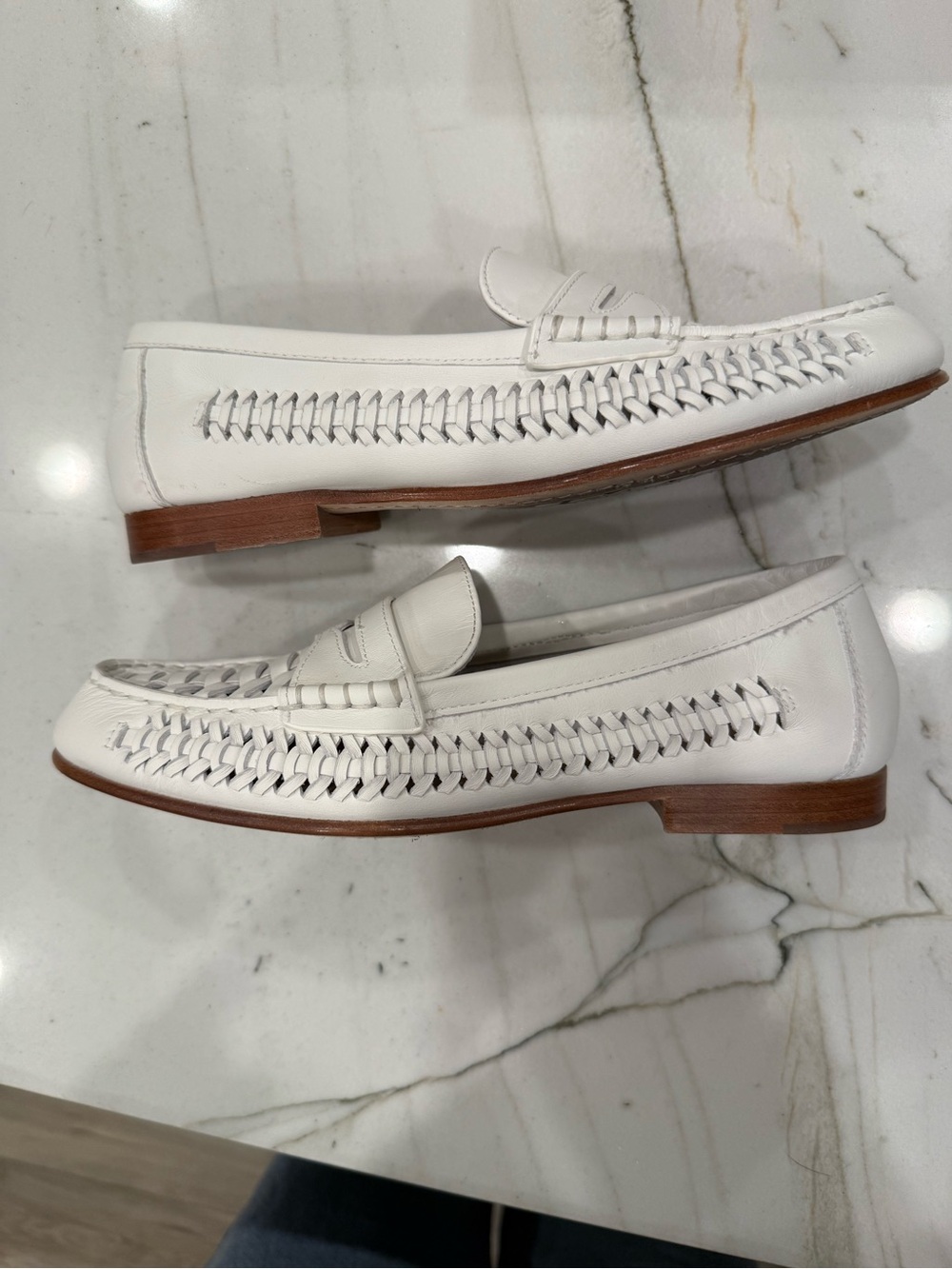 Veronica Beard White Woven Leather Penny Loafers - Picture 5 of 9